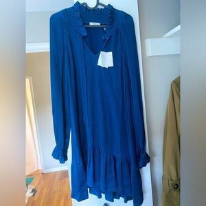 Sandro Teal Blue Long-Sleeve Ruffle Hem Dress